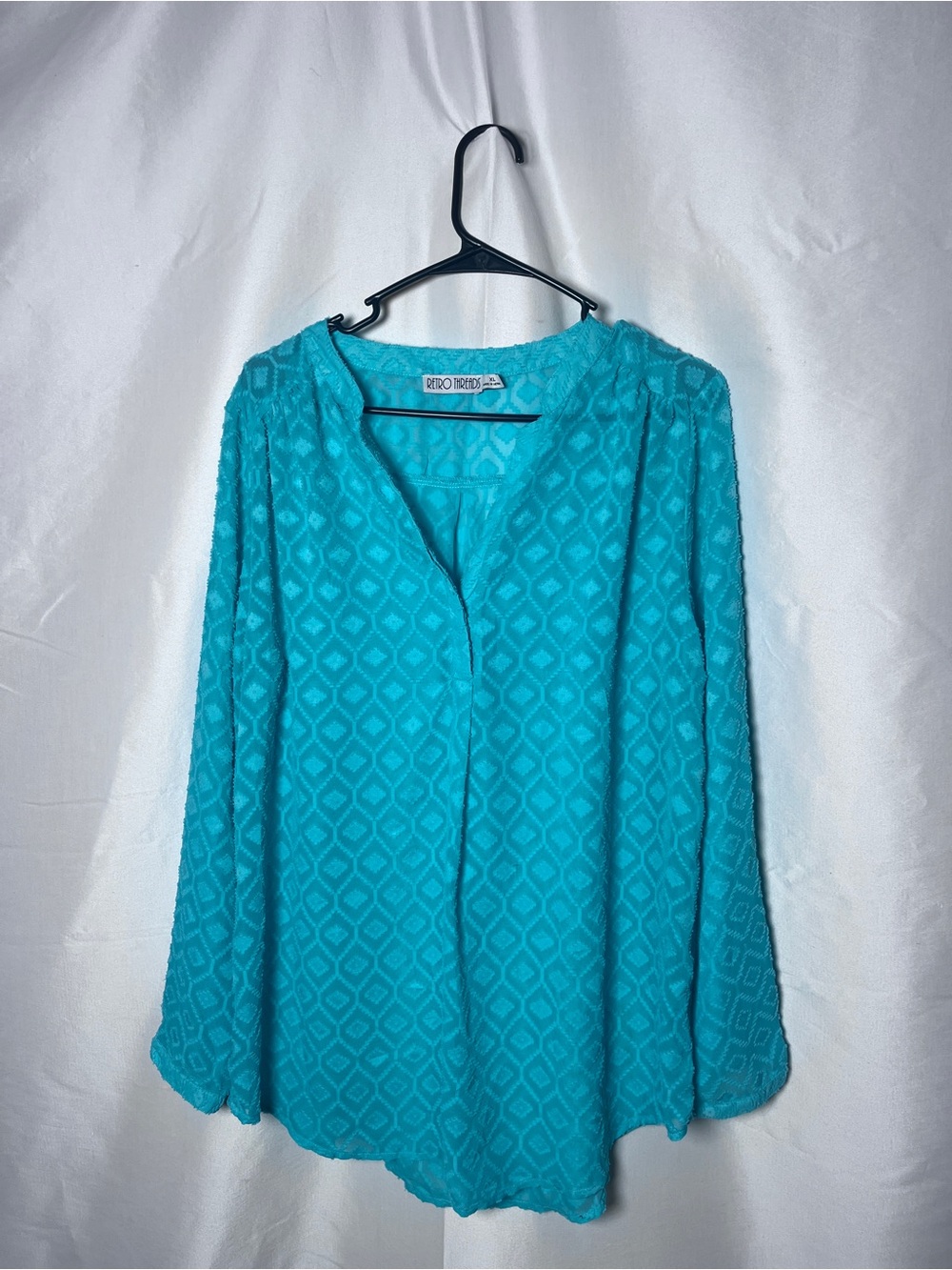 Rito Ribeiro Teal Patterned Long Sleeve Women's Blouse